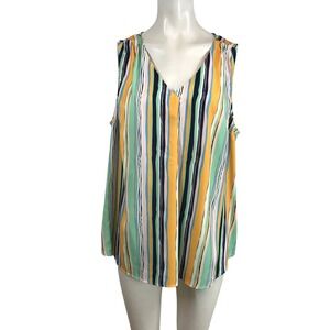 ModCloth Womens 1X Sleeveless V-Neck Multi-Color Vertical Stripe Top RN138432